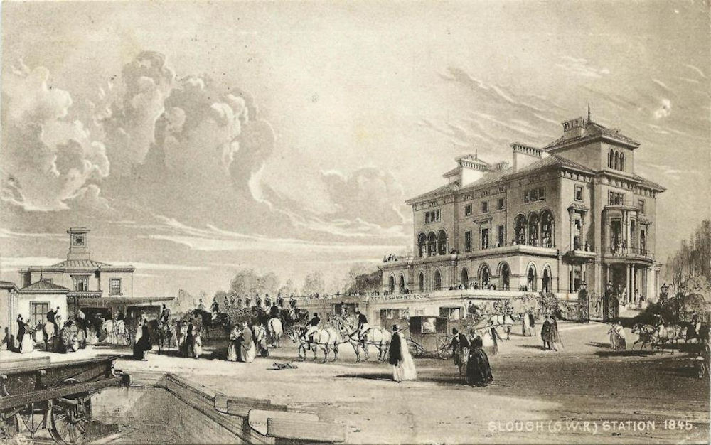 Postcard depicting Slough Station in 1845. Public domain image.